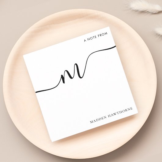 Modern Monogram Script Calligrafie Zwart Wit Notitiekaartje