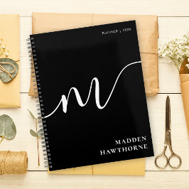 Modern Monogram Script Calligrafie Zwart Wit Planner