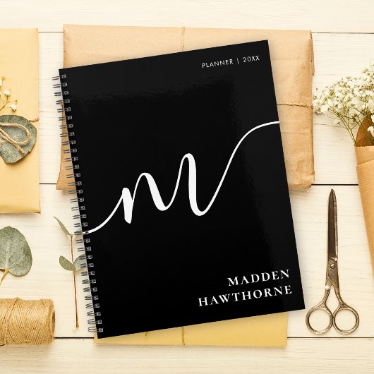 Modern Monogram Script Calligrafie Zwart Wit Planner