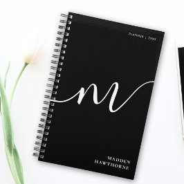 Modern Monogram Script Calligrafie Zwart Wit Planner