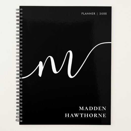 Modern Monogram Script Calligrafie Zwart Wit Planner (Voorkant)