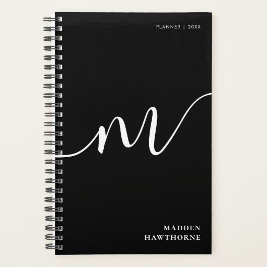 Modern Monogram Script Calligrafie Zwart Wit Planner (Voorkant)