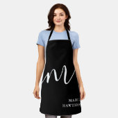 Modern Monogram Script Calligrafie Zwart Wit Schort (Gedragen)