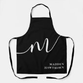 Modern Monogram Script Calligrafie Zwart Wit Schort (Voorkant)