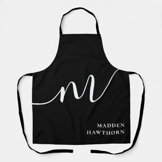 Modern Monogram Script Calligrafie Zwart Wit Schort (Voorkant)