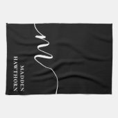 Modern Monogram Script Calligrafie Zwart Wit Theedoek (Horizontaal)