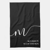 Modern Monogram Script Calligrafie Zwart Wit Theedoek (Verticaal)