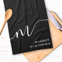 Modern Monogram Script Calligrafie Zwart Wit