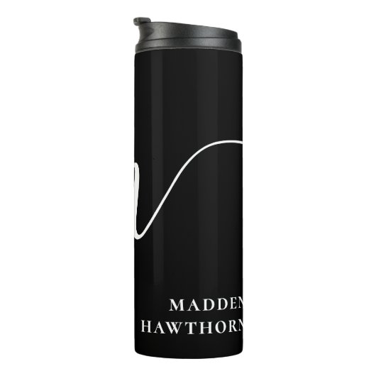 Modern Monogram Script Calligrafie Zwart Wit Thermosbeker (Geroteerd rechts)