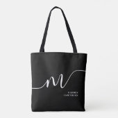 Modern Monogram Script Calligrafie Zwart Wit Tote Bag (Achterkant)