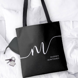 Modern Monogram Script Calligrafie Zwart Wit Tote Bag