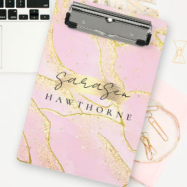 Modern Monogram Script Chic Girly Pink Gold Folie Mini Klembord