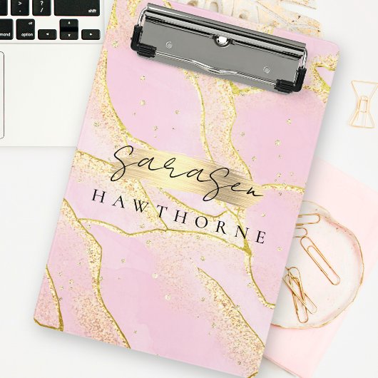 Modern Monogram Script Chic Girly Pink Gold Folie Mini Klembord