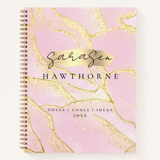 Modern Monogram Script Chic Girly Pink Gold Folie Notitieboek (Voorkant)