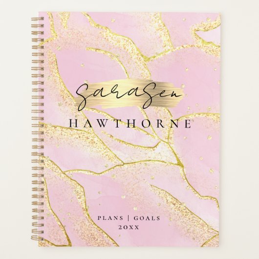 Modern Monogram Script Chic Girly Pink Gold Folie Planner (Voorkant)
