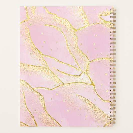Modern Monogram Script Chic Girly Pink Gold Folie Planner (Achterkant)