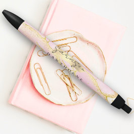 Modern Monogram Script Chic Girly Pink Gold Folie Zwarte Inkt Pen