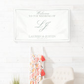 Modern Monogram Script Classic Sage Green Welkom Spandoek (Insitu)