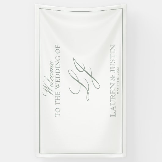 Modern Monogram Script Classic Sage Green Welkom Spandoek (Verticaal)
