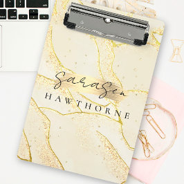 Modern Monogram Script Elegant Ivoor Gold Folie Mini Klembord