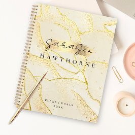 Modern Monogram Script Elegant Ivoor Gold Folie Planner