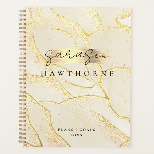 Modern Monogram Script Elegant Ivoor Gold Folie Planner (Voorkant)