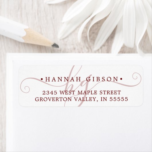 Modern Monogram Script Initialen Burgundy Etiket (Insitu)