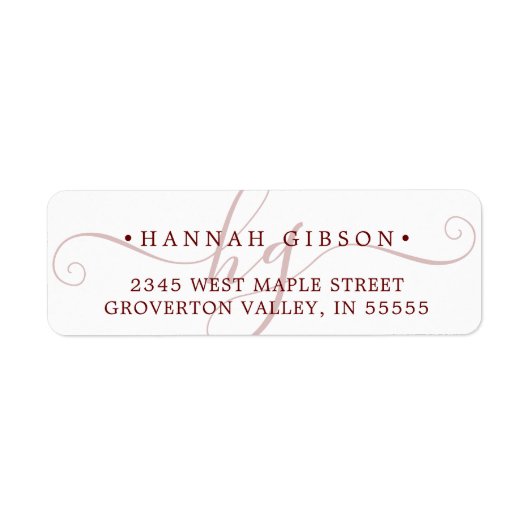 Modern Monogram Script Initialen Burgundy Etiket (Voorkant)