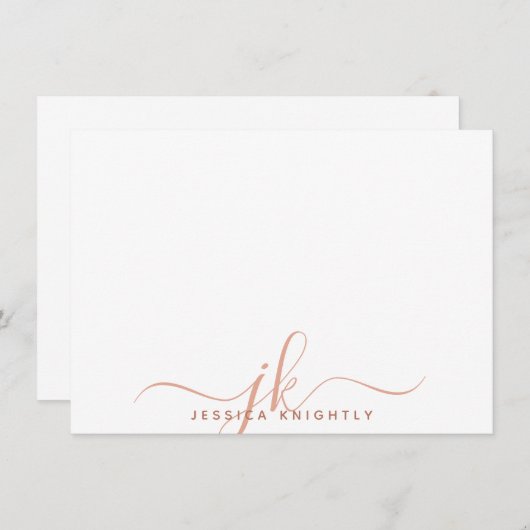 Modern Monogram Script Initialen Terracotta Notitiekaartje (Voorkant / Achterkant)