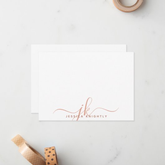 Modern Monogram Script Initialen Terracotta Notitiekaartje (Voorkant / Achterkant in situ)