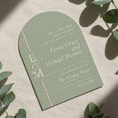 Modern Monogram Script Sage Green Arch Wedding Kaart