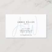 Modern Monogram Script Stijlvol Trendy Blauw Visitekaartje (Achterkant)
