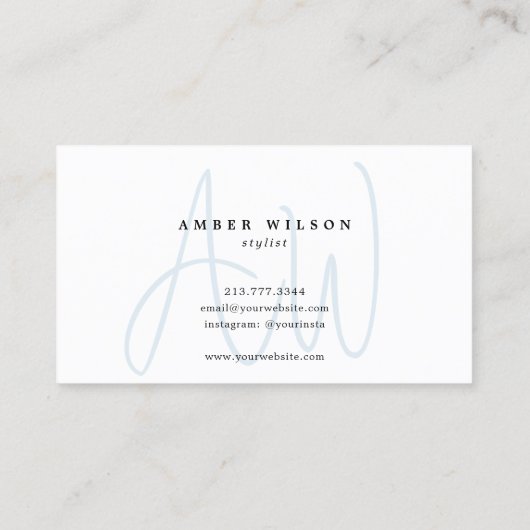 Modern Monogram Script Stijlvol Trendy Blauw Visitekaartje (Achterkant)