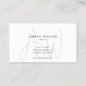 Modern Monogram Script Stijlvol Trendy Paarse Visitekaartje (Achterkant)