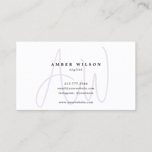 Modern Monogram Script Stijlvol Trendy Paarse Visitekaartje (Achterkant)