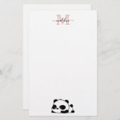 Modern Monogram Script Typografie Funny Panda Briefpapier (Voorkant / Achterkant)