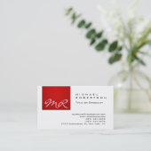 Modern Monogram Script White Red Visitekaartje (Staand voorkant)