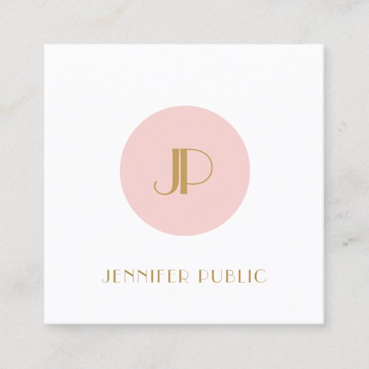 Modern Monogram Sjabloon Elegant Blush Pink Gold Vierkante Visitekaartje (Voorkant)