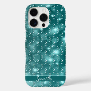 Modern Monogram Sparkle Ocean Blue iPhone 16 Pro Hoesje
