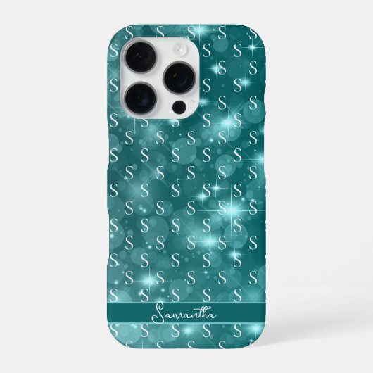 Modern Monogram Sparkle Ocean Blue iPhone Hoesje (Achterkant)