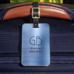 Modern Monogram Steel Blue Brushed Glam Metallic Bagagelabel<br><div class="desc">Elegant modern Monogramstaal Blue Brushed Metallic Bag Label</div>