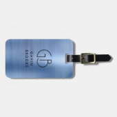 Modern Monogram Steel Blue Brushed Glam Metallic Bagagelabel (Voorkant horizontaal)