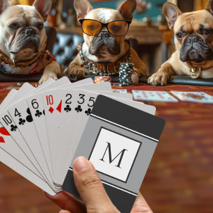 Modern Monogram stijlvol Initiaal Trendy Black Gre Pokerkaarten