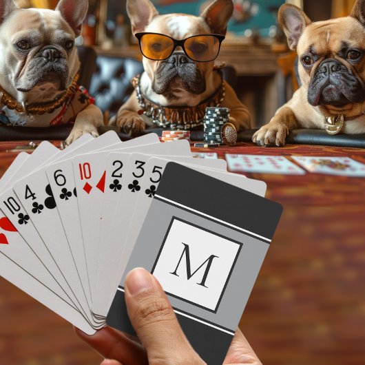 Modern Monogram stijlvol Initiaal Trendy Black Gre Pokerkaarten