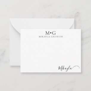 Modern monogram stijlvol script notitiekaartje