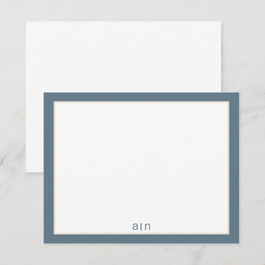 Modern Monogram Stof Blauw Notitiekaartje (Voorkant / Achterkant)