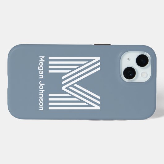 Modern Monogram Stofblauw Case-Mate iPhone Case (Achterkant (horizontaal))
