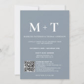 Modern Monogram Stofblauw QR Code Rsvp Bruiloft  Kaart (Voorkant)