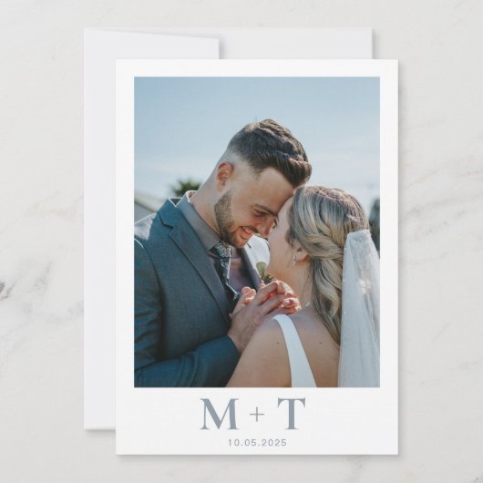 Modern Monogram Stofblauw QR Code Rsvp Bruiloft  Kaart (Achterkant)