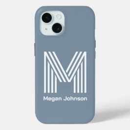 Modern Monogram Stoffig Blauw iPhone 15 Case